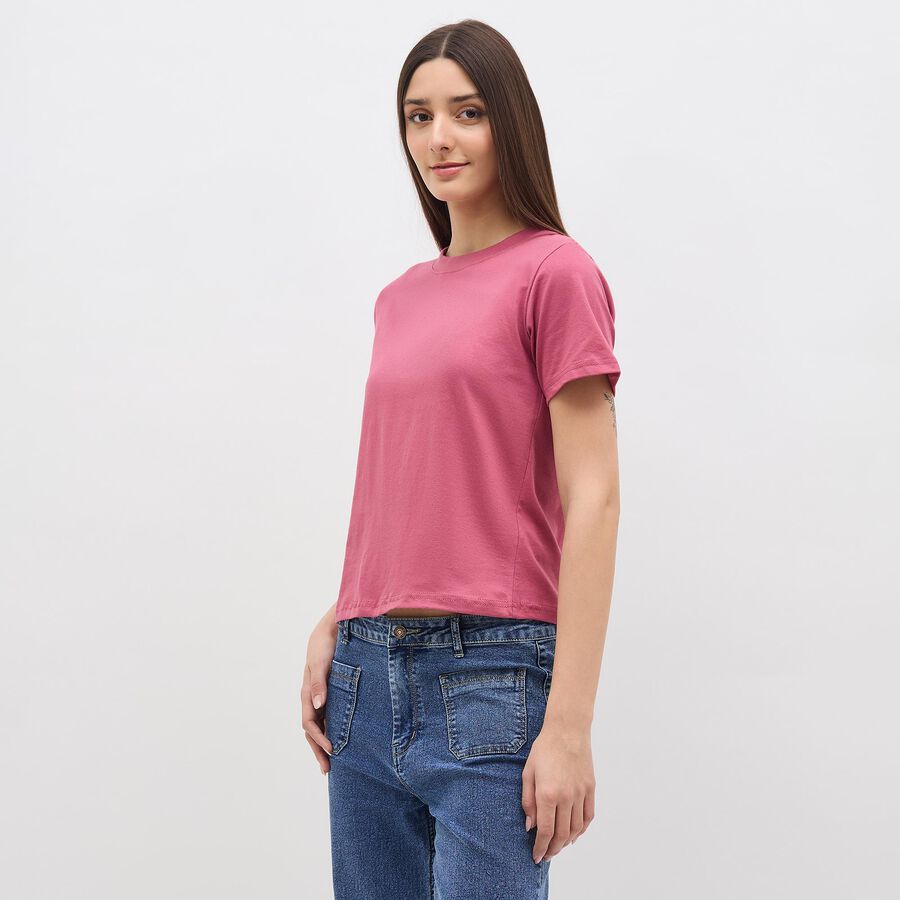 Women's Muted Pink Cotton Round Neck Casual T-Shirt, Purple, large