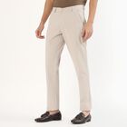 Men's Light Beige Slim Fit Flat-Front Casual Trousers, सिल्वर, small image number null