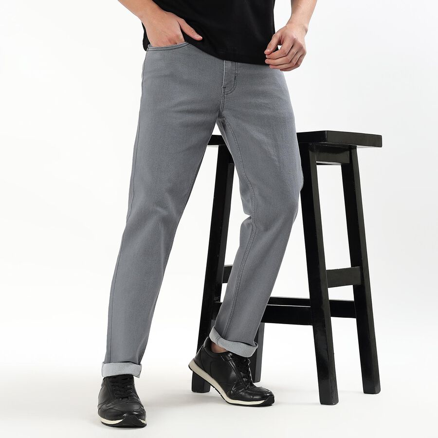 Men's Straight Fit Classic Jeans, हल्का ग्रे, large