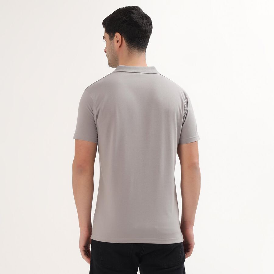 Men's Light Grey Polo Neck Casual T-Shirt, Light Grey, large
