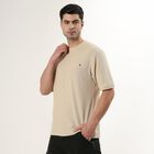 Men's Light Oatmeal Beige Round Neck Minimalist T-Shirt, Beige, small