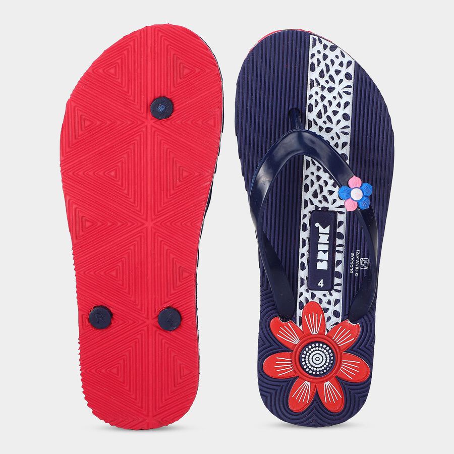 Women's Navy Blue Floral Toe-Post Flip-Flops, नीला, large