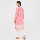 Ladies' Bright Rose Pink Round Neck Placement Printed Kurta, Pink, small image number null