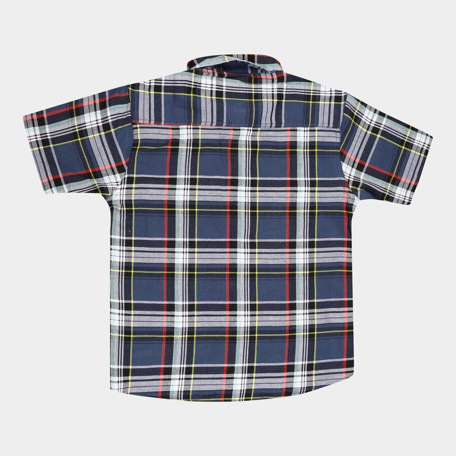Boys Cotton Checks Casual Shirt, Navy Blue, large image number null