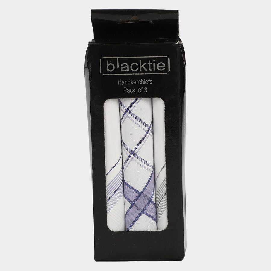 Men's Mid Blue Checked Pack of 3 Handkerchief, मध्यम नीला, large