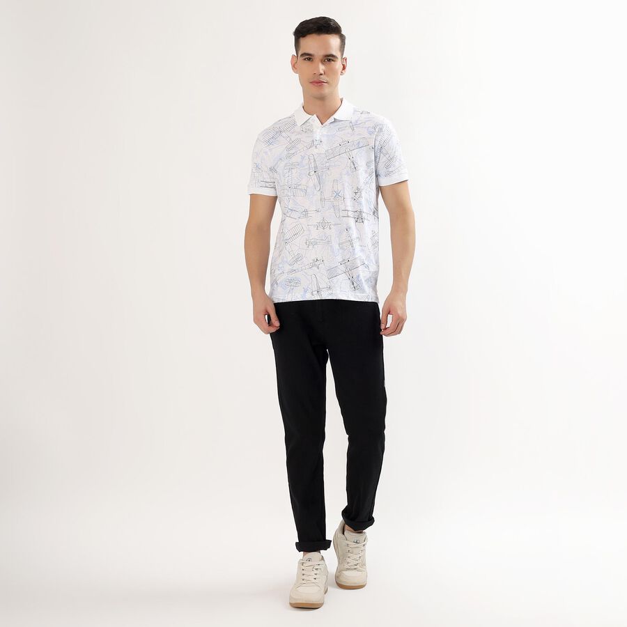 Men's White Cotton Polo Collar Casual T-Shirt , White, large image number null