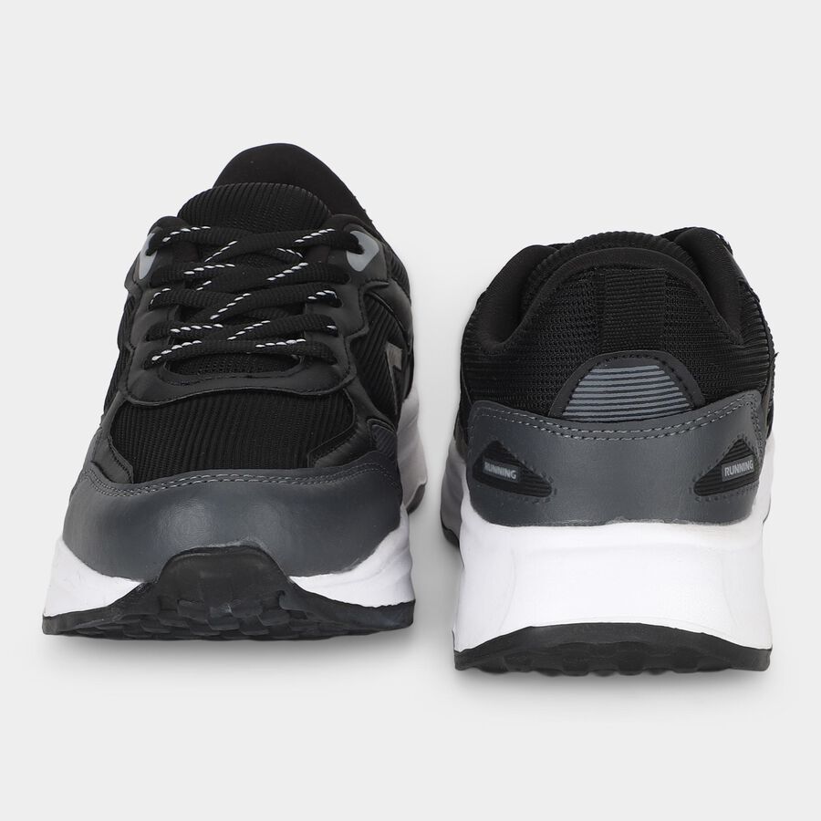 Men's Black Lace-Up Sneakers, Black, large