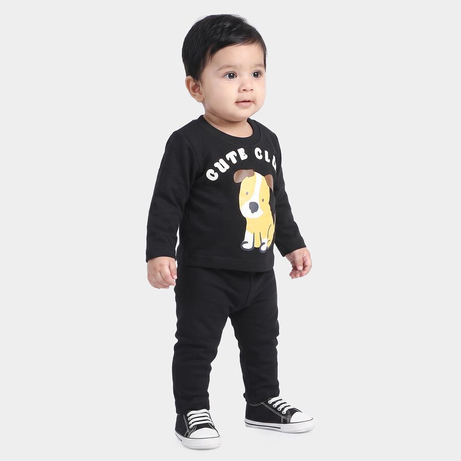 Infants' Black Round Neck Graphic Baba Suit, Black, large