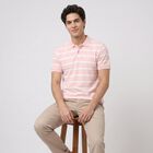 Men's Pink Polo Neck Striped Polo T-Shirt, Pink, small