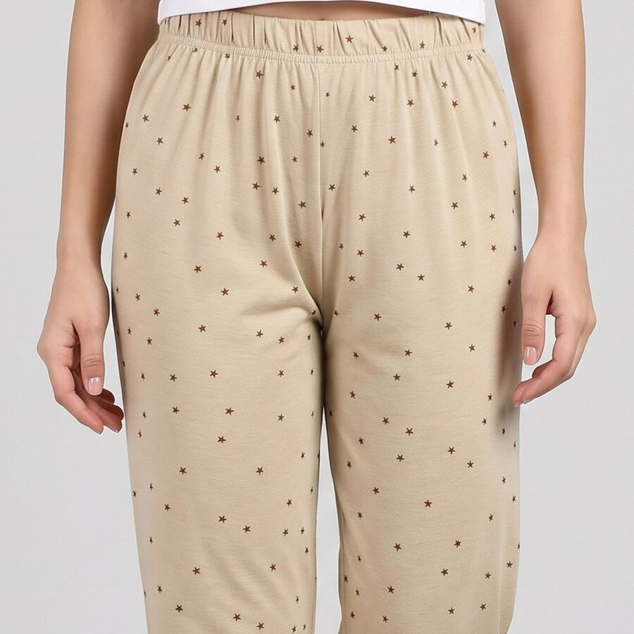 Women's Beige Star Printed Elastic Waist Pyjama, गहरा पीला, large