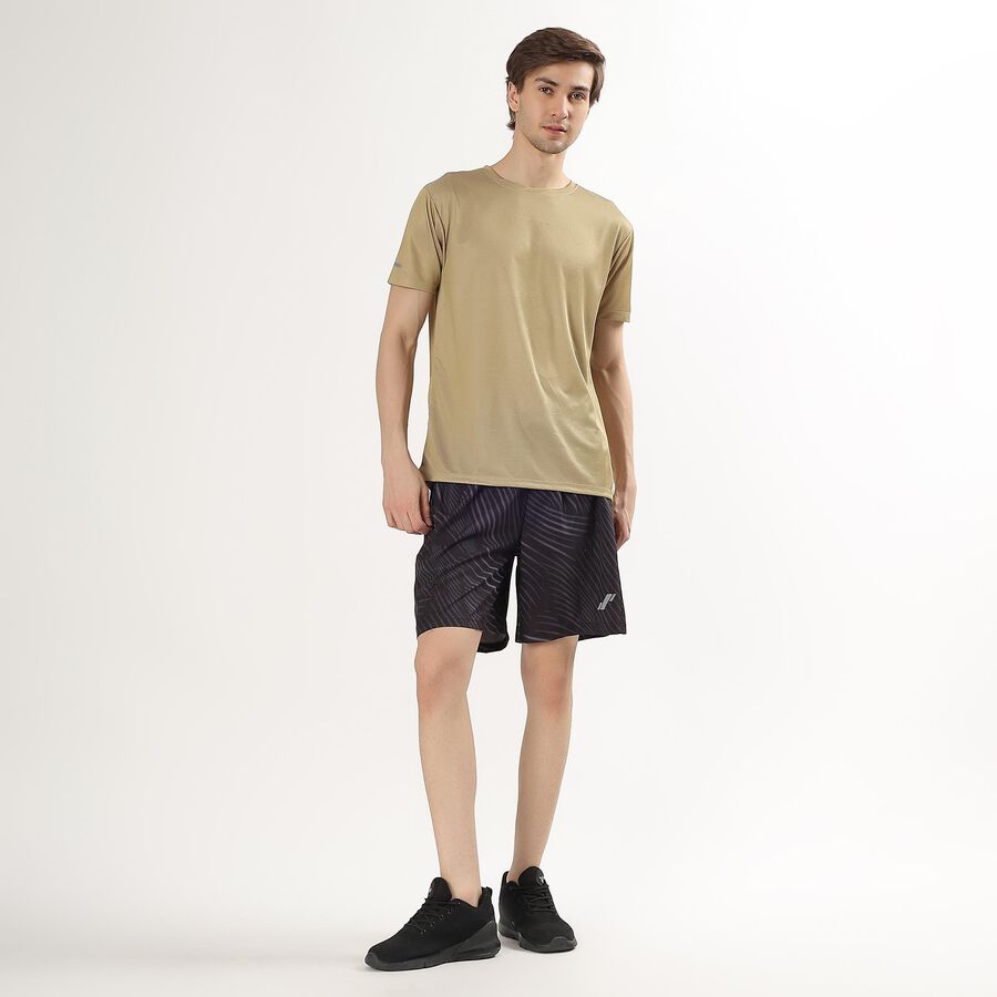 Men's Dark Charcoal Black Regular Length Printed Bermuda Shorts, Black, large image number null