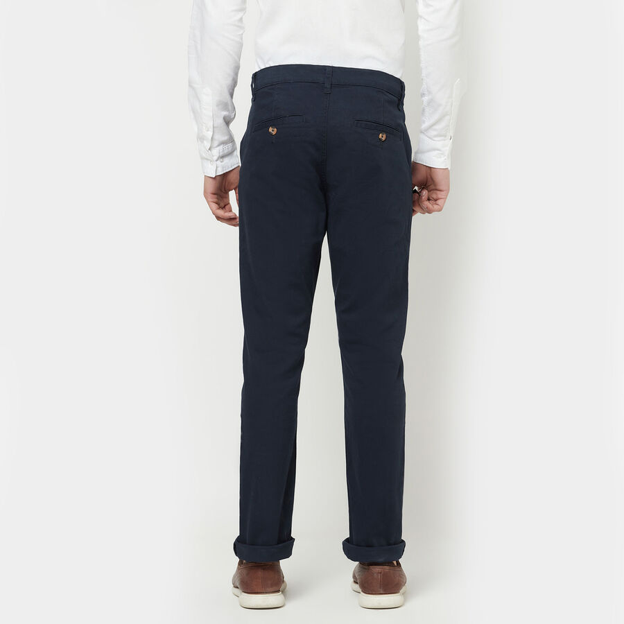 Solid Slim Fit Trousers, Navy Blue, large image number null