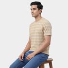 Men's Beige Round Neck Casual T-Shirt, गहरा पीला, small
