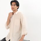 Men's Soft Peach Mandarin Collar Casual Shirt, Peach, small image number null