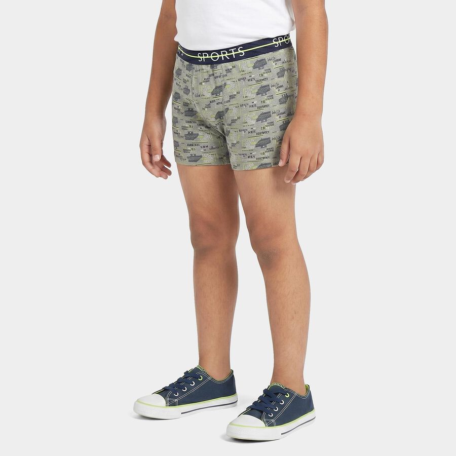 Boys Grey Regular Fit Printed Trunks, मिश्रित मध्यम ग्रे, large