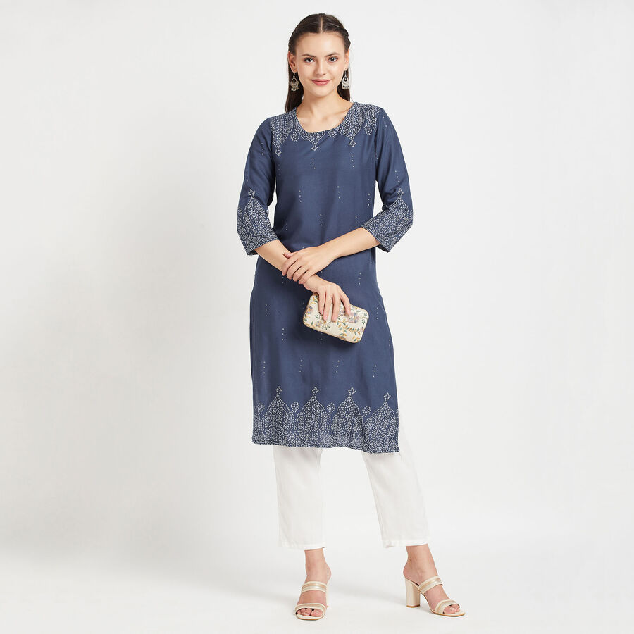 3/4Th Sleeves Straight Kurta, Navy Blue, large image number null