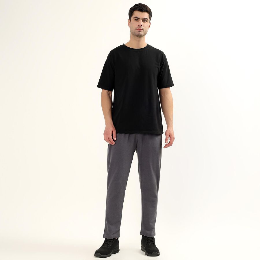 Men's Grey Slim Fit Cuffed Track Pants, गहरा ग्रे, large