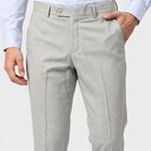 Men's Grey Flat-Front Formal Trousers, Light Grey, small