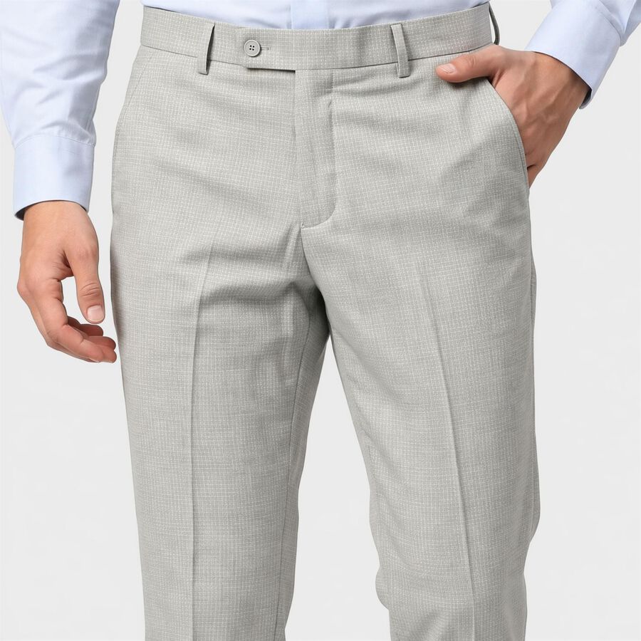 Men's Grey Flat-Front Formal Trousers, Light Grey, large