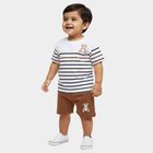 Infants' White Cotton Round Neck Striped Baba Suit, Beige, small