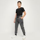 Boys Charcoal Grey Regular Fit Cargo Jogger Trousers, गहरा ग्रे, small image number null