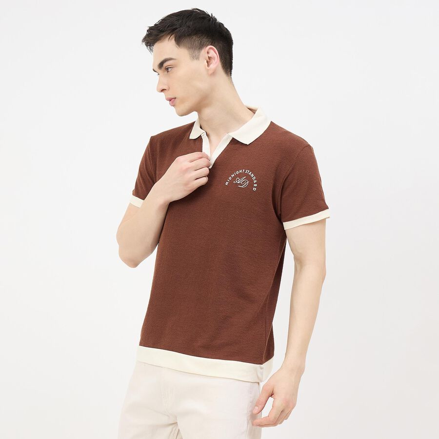 Men's Brown Polo Neck Classic T-Shirt, Brown, large