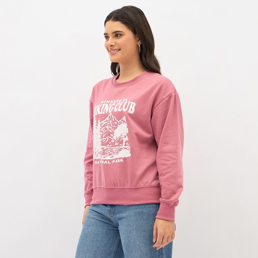 Women's Dusty Rose Crew Neck Casual Sweatshirt, Pink, large image number null