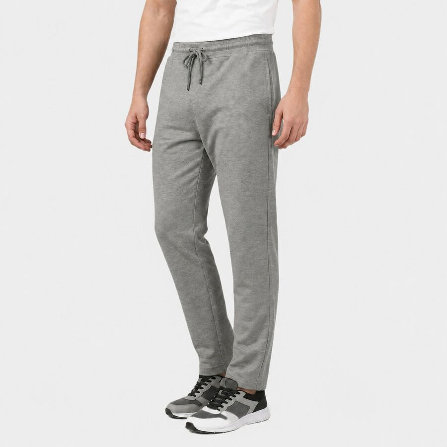 Men's Grey Straight Fit Solid Track Pants, Melange Light Grey, large