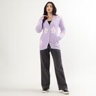 Women's Lavender Purple V-Neck Casual Cardigan, Lilac, small image number null