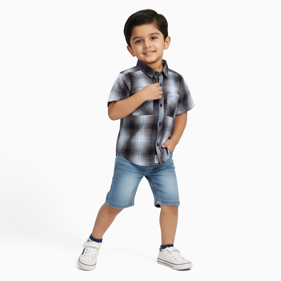 Boys Navy Blue Cotton Half Sleeve Classic Casual Shirt, Navy Blue, large image number null