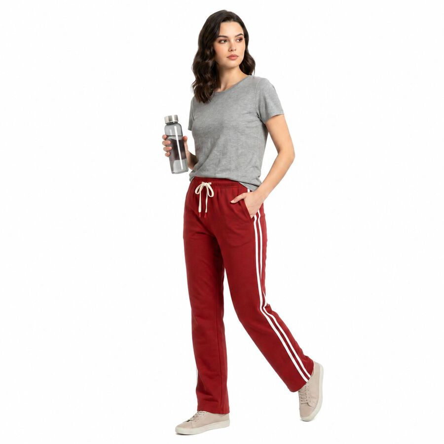 Women's Maroon Straight Fit Side-Striped Track Pants, Maroon, large