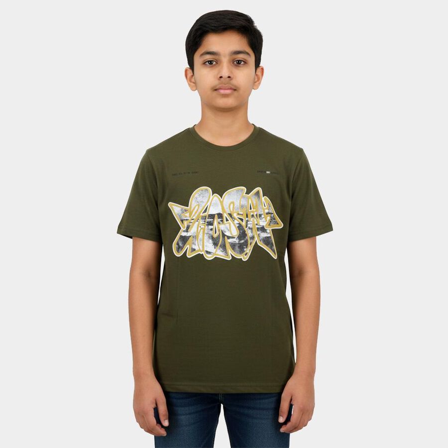 Boys' Half Sleeves T-Shirt, ओलिव, large