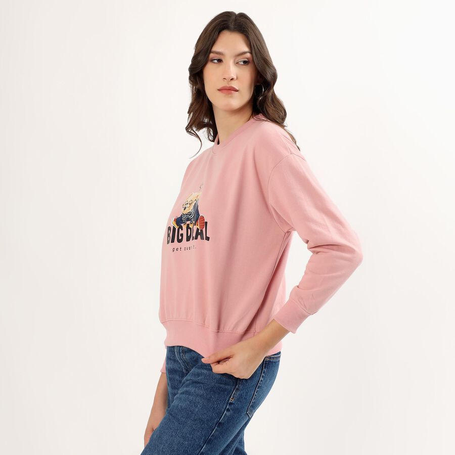Women's Soft Dusty Pink Crew Neck Graphic Sweatshirt, गुलाबी, large image number null
