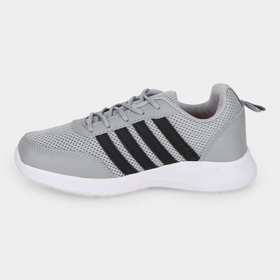 Men's Grey Lace-Up Sneakers, ग्रे, large
