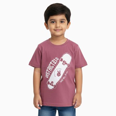 Boys Dusty Rose Pink Round Neck Casual T-Shirt