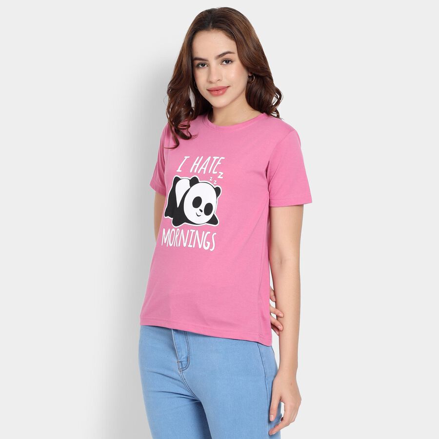 Ladies' Round Neck T-Shirt, गुलाबी, large image number null