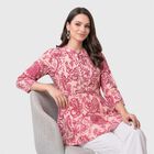 Women's Pink Band Collar Printed Kurti, हल्का गुलाबी, small