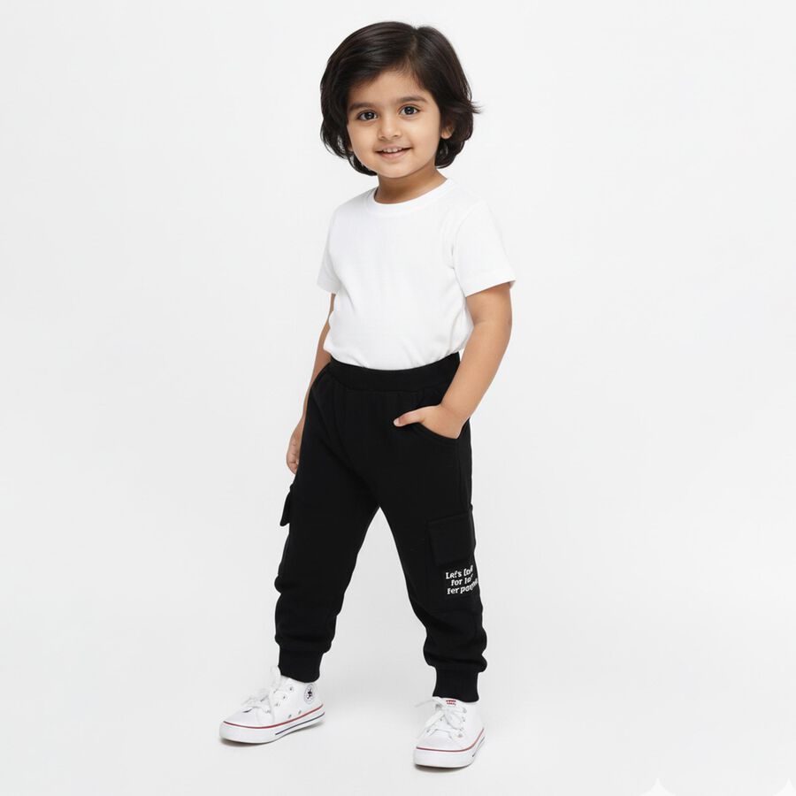 Infants Jet Black Cargo Style Cotton Blend Pyjama, काला, large image number null