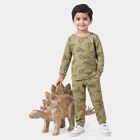 Boys Olive Green Cotton Round Neck Dinosaur Printed Baba Suit, Olive, small