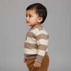 Infants Beige and Cream Crew Neck Striped Pullover, गहरा पीला, small image number null