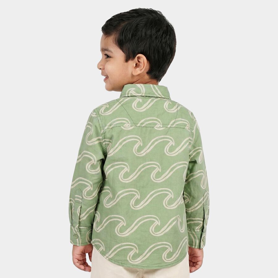 Boys' Dark Grey Cotton Abstract Printed Regular Fit Shirt, गहरा ग्रे, large
