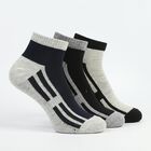 Men's Ankle Length Striped Pack of 3 Socks ( Blue, Grey, Black ), Black, small