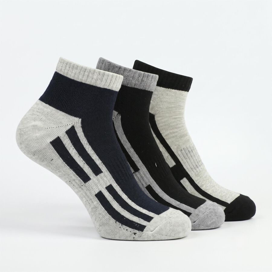 Men's Ankle Length Striped Pack of 3 Socks ( Blue, Grey, Black ), Black, large