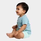 Infants' Sky Blue Cotton Round Neck Printed Baba Suit, Teal Blue, small
