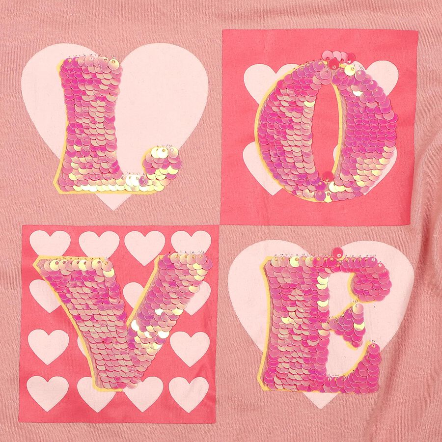 Girls Pink Cotton Round Neck Regular T-Shirt, Light Pink, large