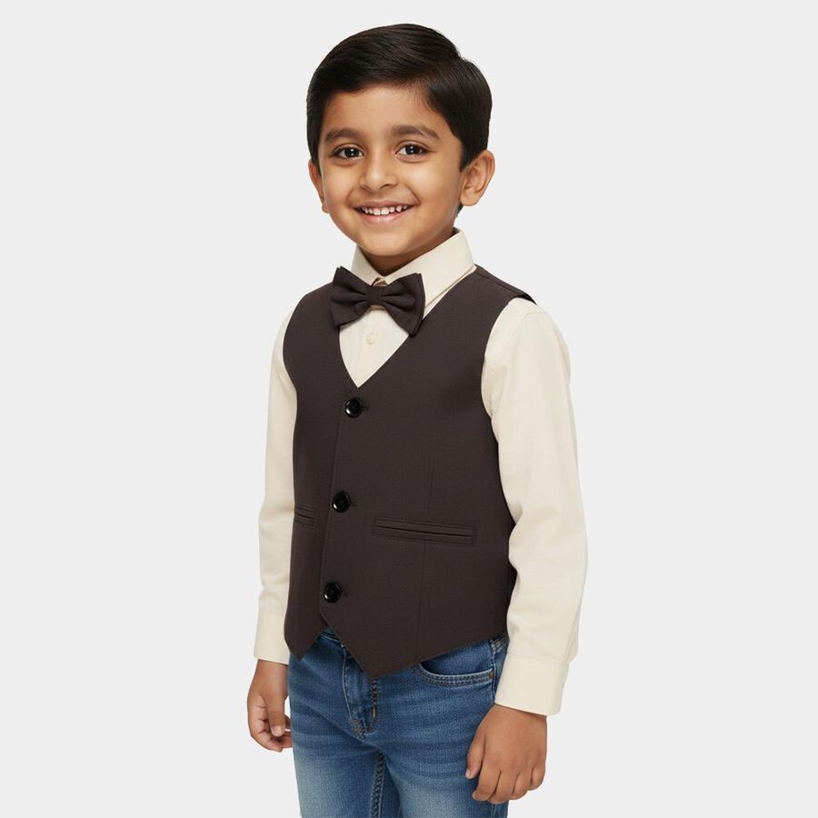 Boys Soft Beige Cotton Full Sleeve Classic Collar Casual Shirt, Beige, large image number null