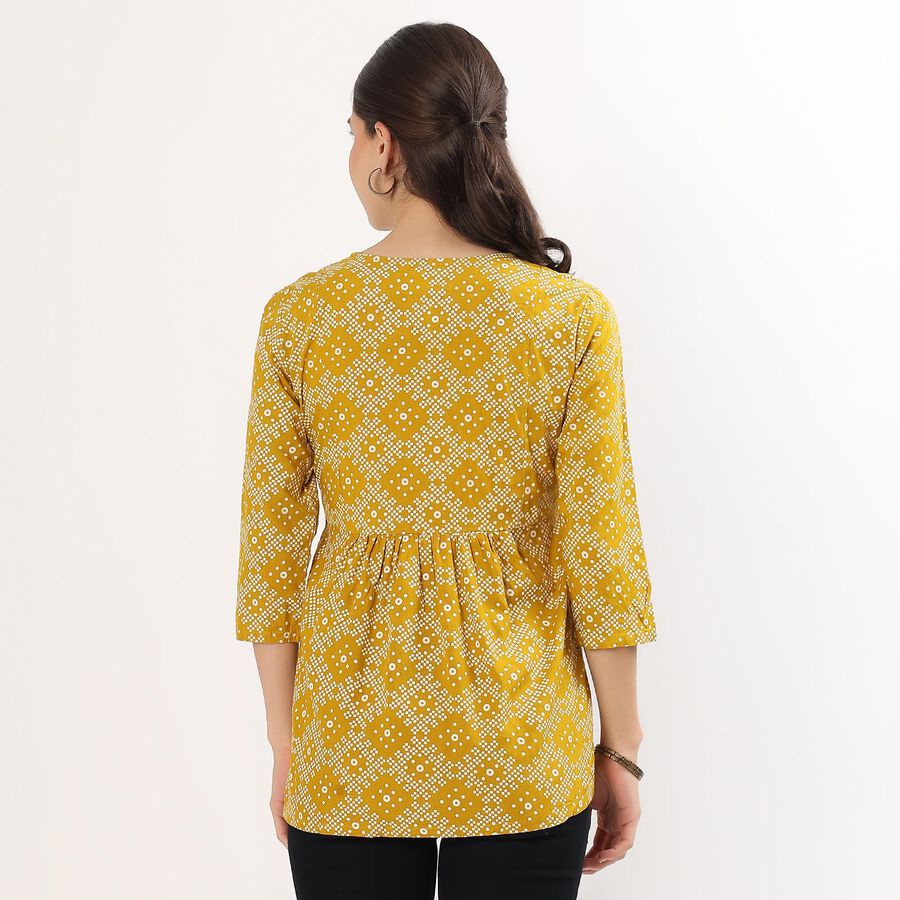 Women's Yellow Round Neck Geometric Printed Kurti, पीला, large image number null