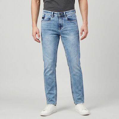 Men's Light Blue Slim Fit Washed Jeans