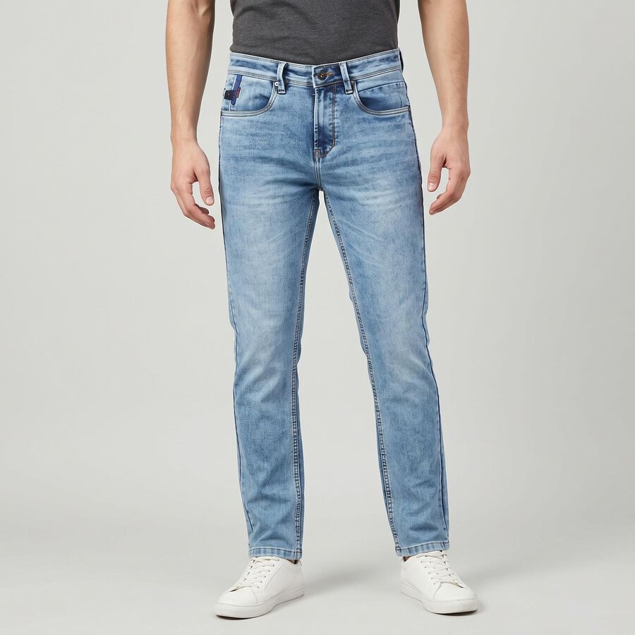 Men's Light Blue Slim Fit Washed Jeans, Light Blue, large