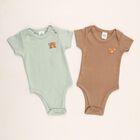 Infants Beige and Mint Green Cotton Round Neck Casual Bodysuit, गहरा पीला, small image number null